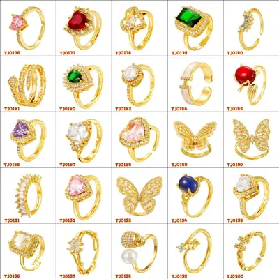 Adjustable Open Copper Rings with Butterfly, Star and Heart Designs