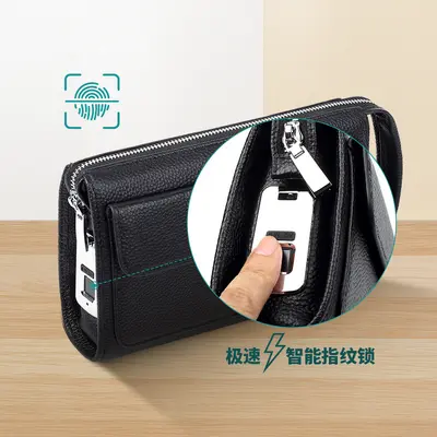 Herren-Clutch aus Echtleder mit Fingerabdruckschloss, diebstahlsicher - 2