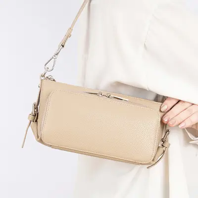 Genuine Leather Women's Shoulder Bag, Crossbody Strap, Large Capacity - 3