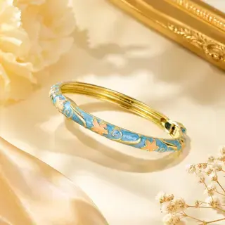 Enamel Five-leaf Flower Open Bracelet - 13