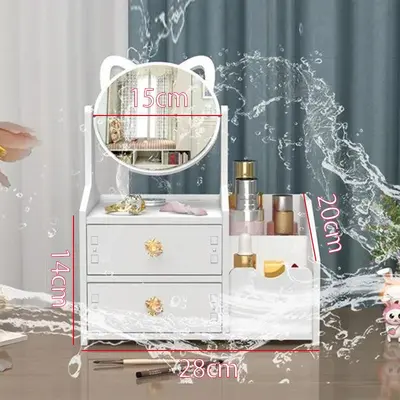Desktop makeup mirror with cosmetics storage box and drawers - 9