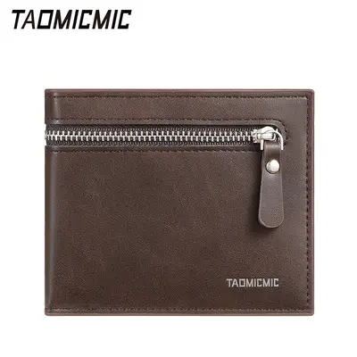 Men's Short Wallet, Ultra-Thin, Zipper, Front Pocket, Multiple Compartments - 8