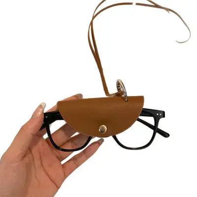 Leather sausage dog bear pendant with sunglasses storage bag