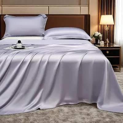 Ice Silk Bed Sheet Set, Three-Piece, Solid Color, Lightweight Luxury - 8