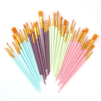 Cross-border 10-piece Pearl Plastic Handle Oil Painting Brush Set Nylon Hair Children's Painting Brush Oil Painting Gouache Brush Set