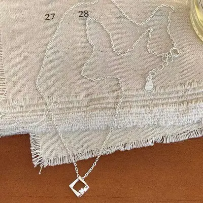 925er Silberplattierung quadratischer Anhänger, Schlüsselbeinkettenhalskette - 5