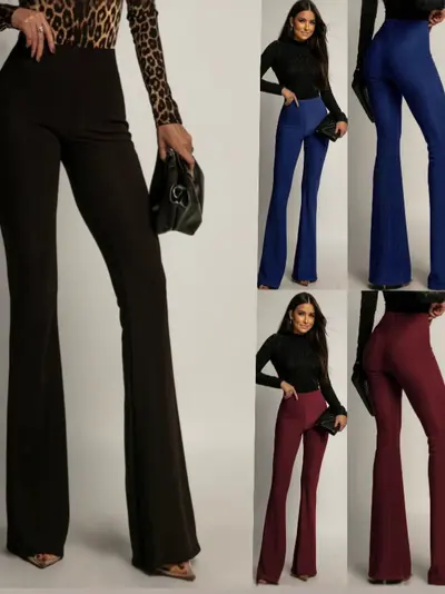 Women's High-Waisted Solid Colour Wide-Leg Trousers, Autumn/Winter - 2