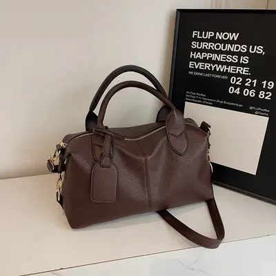 Large Capacity Textured Women's Shoulder Bag, Daily Handbag - 8