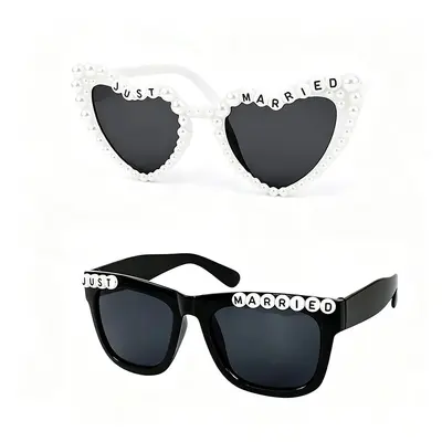 Just MARRIED Verlobungsparty-Sonnenbrille mit Perlen-Herz-Dekor - 10