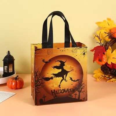 Halloween Gift Bag with Witch Pumpkin Design, Non-Woven Candy Bag