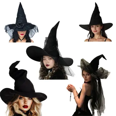 Siyah Fırfırlı Tül Cadı Şapkası, Cadılar Bayramı ve Cosplay Kostümü