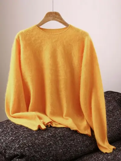 Women's 5% Cashmere Wool Silk Blend Seamless Knit Sweater Autumn - 12