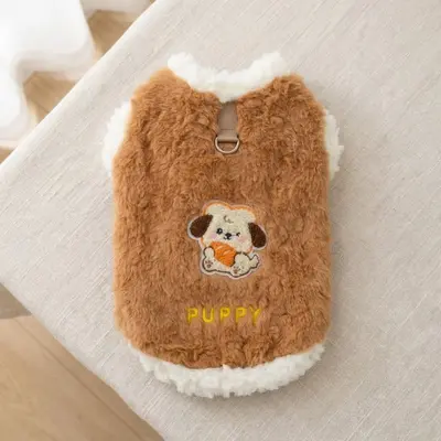 新款秋冬两脚无袖绒衣背心卡通狗狗衣服中小型犬户外牵引宠物衣服