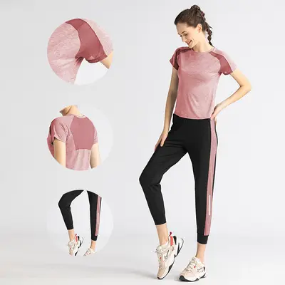 Juyitang Yoga-Set aus zwei Teilen, Mesh-Kurzarmshirt und Leggings
