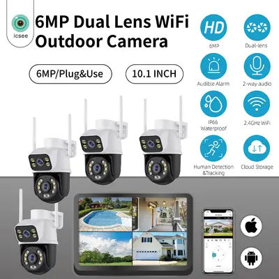 ICSEE 8MP摄像头WiFi NVR套装双镜头PTZ IP摄像头8CH智能家居夜视
