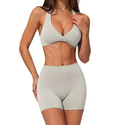 Yoga Kıyafet Seti Kadın, Derin V Kesim, Kalça Kaldırıcı, Üç Çeyrek Tayt - 8