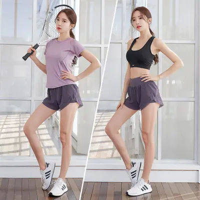 Women's Yoga Three-Piece Short Sleeve and Shorts Set, Quick-Dry Breathable - 7