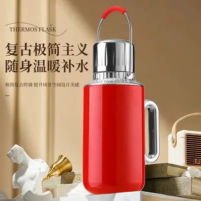 Mechanical Temperature Display All-Steel Thermos, Large Capacity with Handle - 5