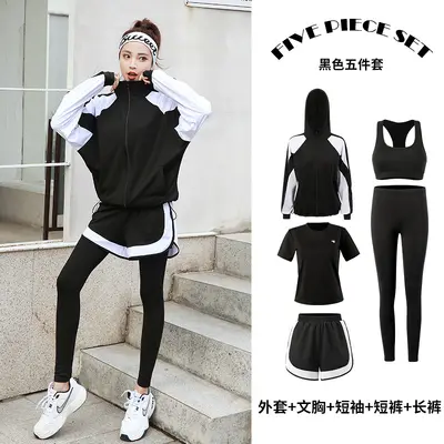 秋冬新款运动服套装女连帽衫大码五件套亚马逊跨境外贸瑜伽健身服 - 9