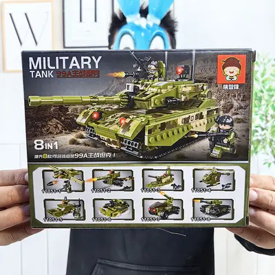 Askeri serisi yapı blokları 8'i 1 arada, tank ve savaş gemisi seti - 3