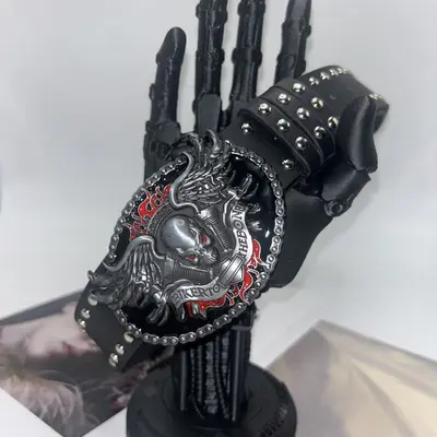 Poker Totenkopf Handschuh Nieten Gürtel Herren Universal Dekoration Gürtel für Röcke Jeans Ledergürtel Punk Style Gürtel - 5