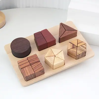 Unpainted Wooden Geometric Shape Pairing Stacking Blocks