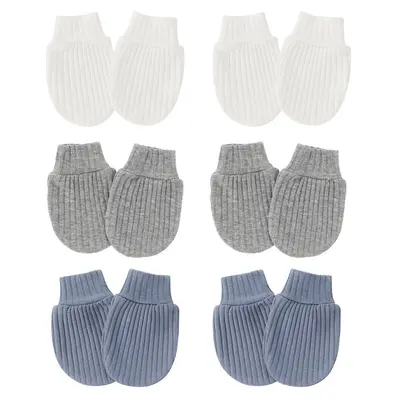Newborn Anti-Scratch Face Gloves with Ribbed Edge and Foot Covers - 6