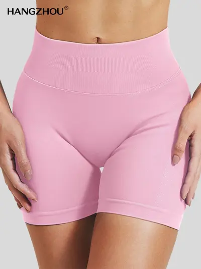Dfyne Kadın Yoga Şortu, Yüksek Bel Dikişsiz Kalça Kaldırıcı Fitness Şortu - 4