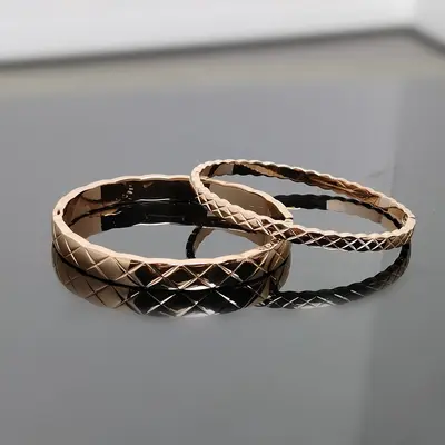 Coco diamond pattern bracelet, narrow and wide band options, rose gold