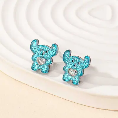Children's Sequin Small Animal Stud Earrings, Bear, Calf and Heart Designs - 12