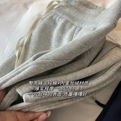 LULU带标Scuba卫裤加绒直筒裤女士高腰阔腿裤抽绳瑜伽服瑜伽长裤