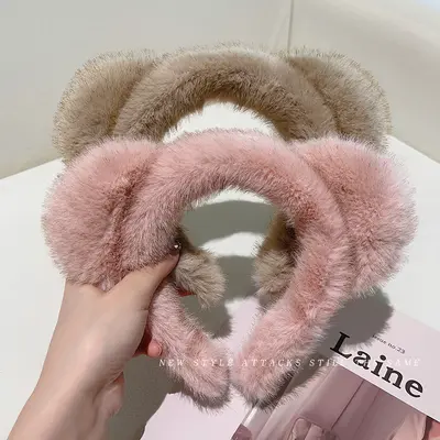 Imitation Mink Plush Headband with Bear Ears for Women