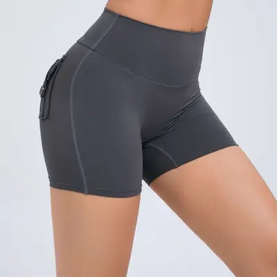 Kadın Yüksek Bel Kargo Tayt Şort, Düğmeli Kaldırıcı Hızlı Kuruyan Fitness Pantolonu - 5