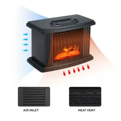 Fireplace-Style Electric Heater Fan, Household, Compact Desktop