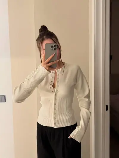 Damen-Rundhals-Strickcardigan, französischer Klassikstil, Freizeitpullover