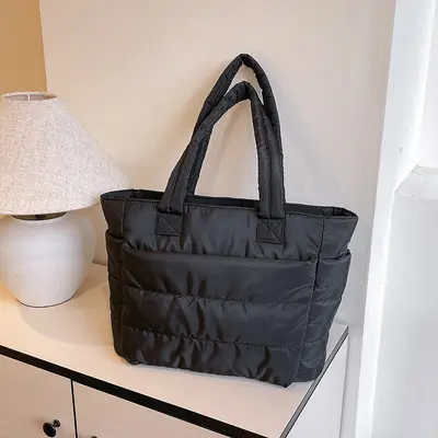 Cross-border women's cotton tote bag, lightweight laptop bag, suburban high-capacity travel bag, shoulder bag, customized LOGO