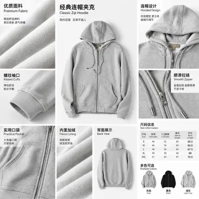 Kapüşonlu Fermuarlı Sweatshirt Ceket, Unisex, Nakışlı, Sonbahar Kış - 3
