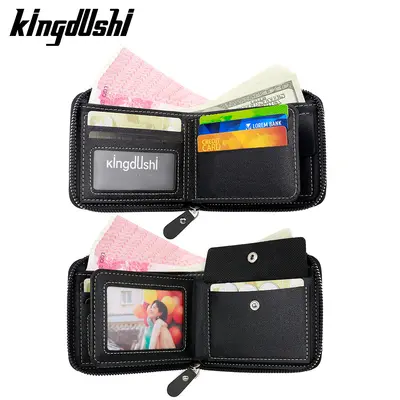 Erkek Kısa Cüzdan, PU Deri, Patchwork Tasarım, Fermuarlı Bozuk Para Bölmeli - 4