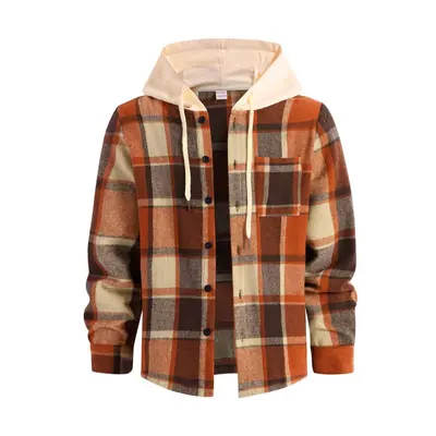 Cross-Border Trendy Amazon Spring Autumn Men's Warm Hooded Plaid Shirt European Size Casual Loose American-Style Jacket