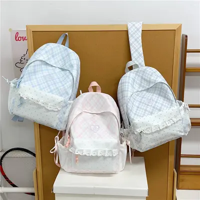 Japanese-Style Schoolbag for Girls, Junior High, Plaid Backpack - 3