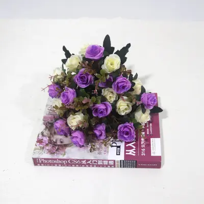 Artificial Flowers European Style 12 Small Roses Fake Flower Branches Wedding Bouquet - 9