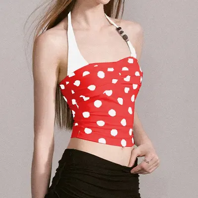 Halter Yoga Oberteil, Polka-Dot, Perlenbesatz, hochelastisch