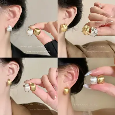 Luxuriöse Kupfer-Metall-Ohrringe mit gebürsteter Oberflächenfinish, quadratische und runde Formen, elegante Damenschmuck-Kollektion für vielseitige Kombinationen, slimming face effect, vintage Design