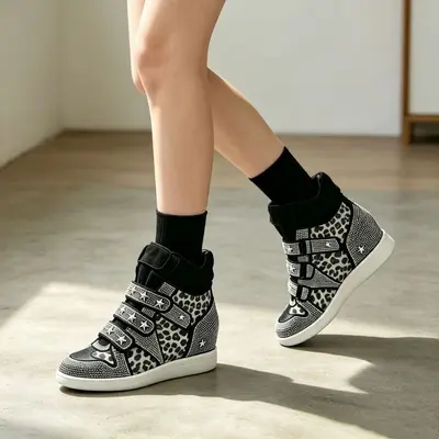 Damen-Sneaker mit Strass, versteckter 8-cm-Absatz, Retro-Y2K-Stil