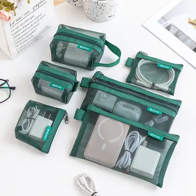 Mesh Zipper Storage Bag Travel Portable Coin Purse Data Cable Earphone Phone Accessories Digital Organizer Cosmetic Bag - 8