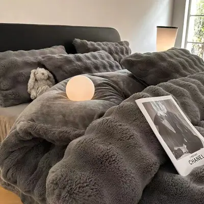 450g Rabbit Fur Plush Blanket, Thick Double-Layer, Winter - 8