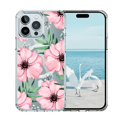 Apple iPhone 16E magnetic case, purple flower pattern TPU+PC - 11