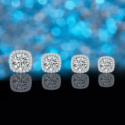 S925 Sterling Silver Moissanite Square Stud Earrings, Full Set