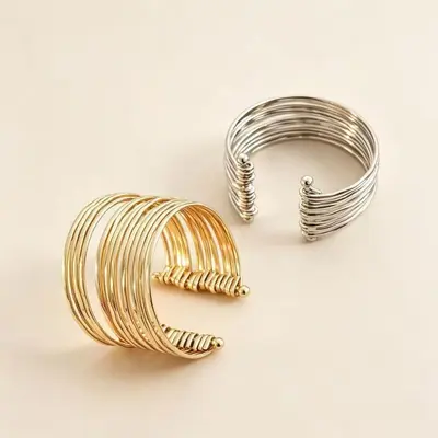 Euro-American Cross-Border Best-Selling Multi-Layer Corrugated C-Shaped Open Bracelet Luxury Trendy Hip-Hop Bangle Minimalist Pleated Style