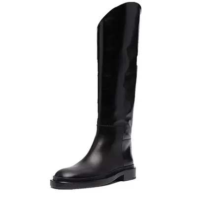 Women's Full Cowhide Knee-High Boots, Mid Heel, Round Toe, Plus Size - 12